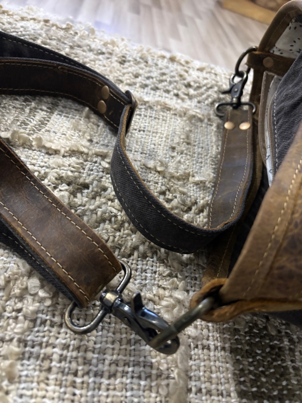 Myra Bag Woven Pattern Crossbody Bag with Cowhide Front Pocket - Picture 9 of 16